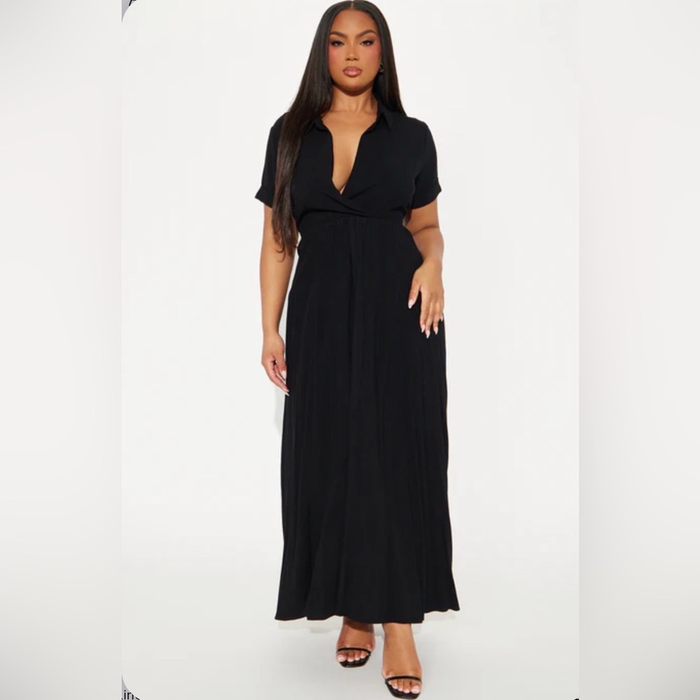 New Black Collared Side Cutouts Maxi Dress Short Sleeve Plus Size 1X